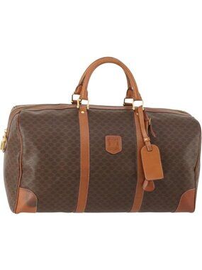 CELINE Macadam Canvas Boston Bag PVC Leather Brown Gold